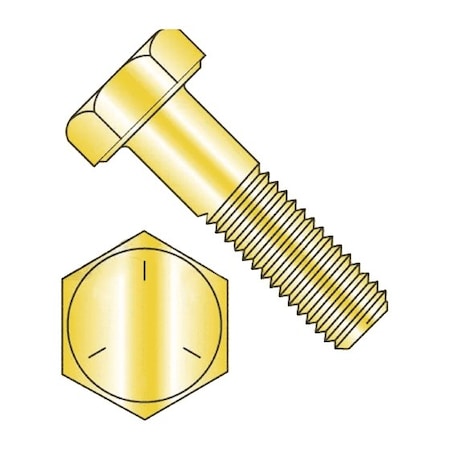 Grade 5, 1/2-13 Hex Head Cap Screw, Zinc & Yellow Plated Steel, 1 In L, 50 PK